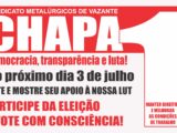 NO PRÓXIMO DIA 3 DE JULHO VOTE E MOSTRE SEU AOPIO À NOSSA LUTA